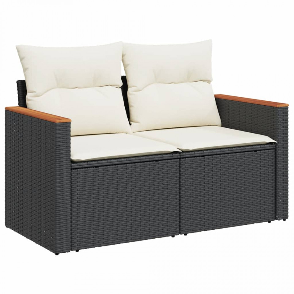 Set mobilier de grădină cu perne, 9 piese, negru, poliratan - 2 | YEO