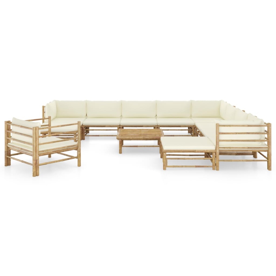 Set mobilier de grădină cu perne alb crem, 12 piese, bambus - 1 | YEO