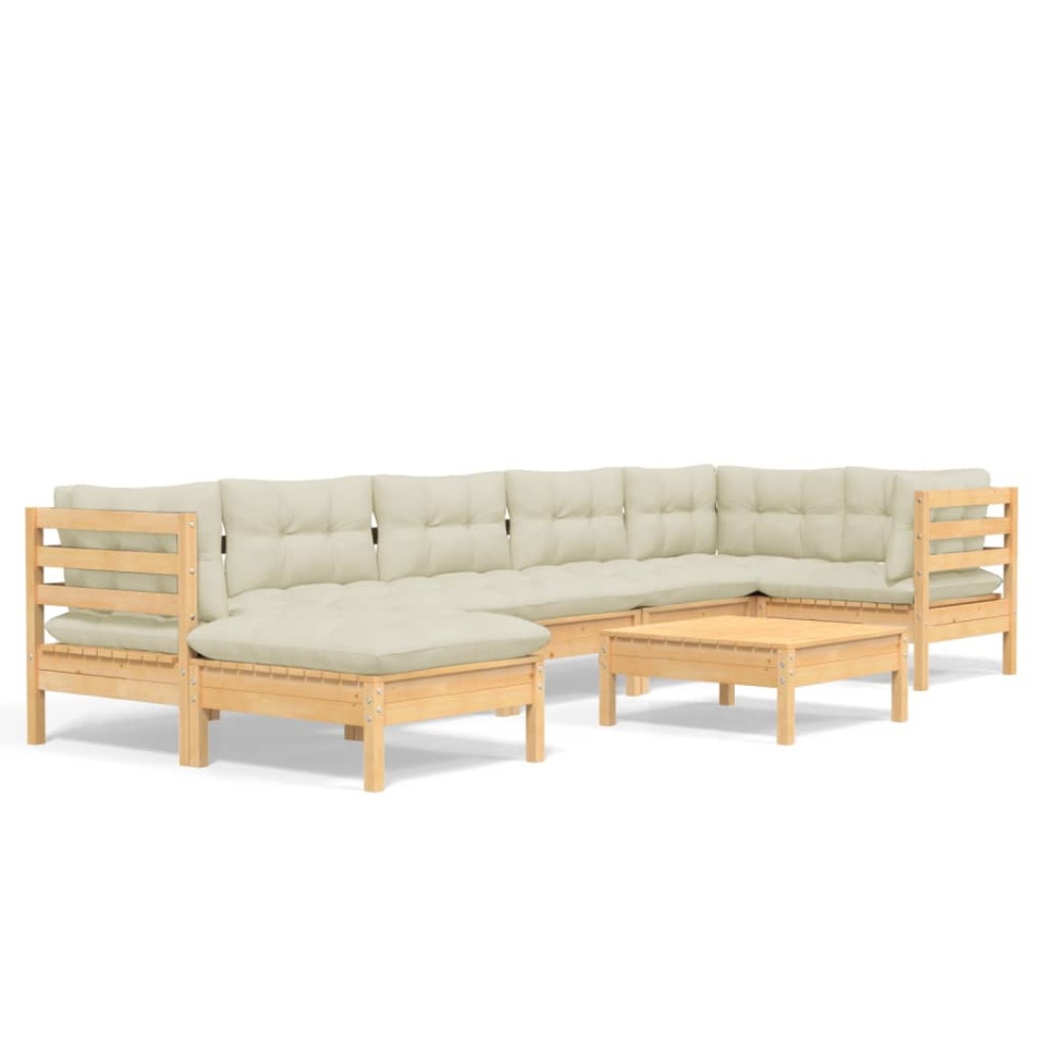Set mobilier de grădină cu perne crem, 8 piese, lemn masiv pin - 1 | YEO