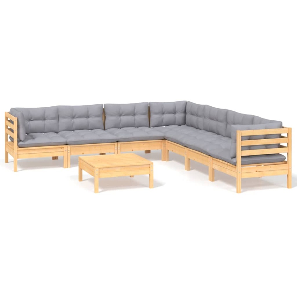 Set mobilier de grădină cu perne gri, 8 piese, lemn masiv pin - 1 | YEO