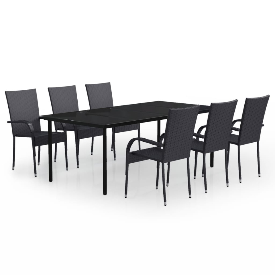 Set mobilier de grădină,negru, 7 piese - 1 | YEO