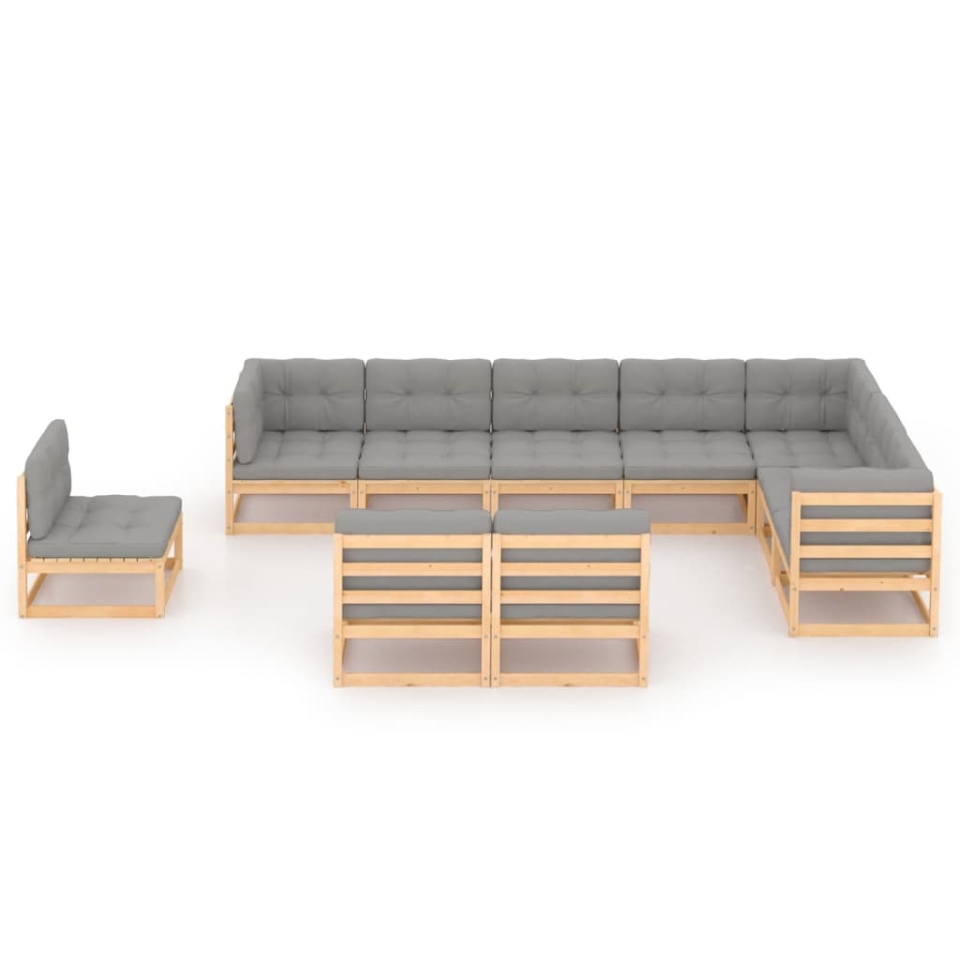 Set mobilier grădină cu perne, 10 piese, lemn masiv de pin - 1 | YEO