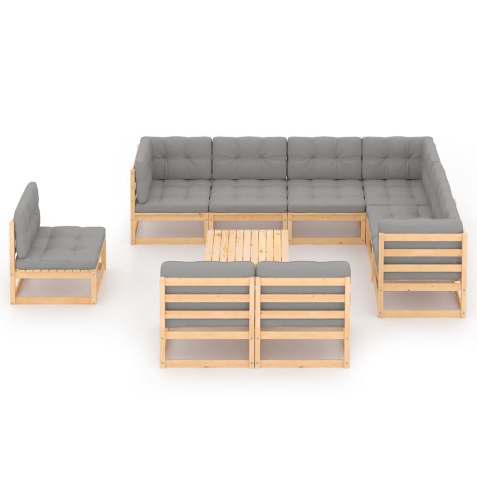 Set mobilier grădină cu perne, 10 piese, lemn masiv de pin - 1 | YEO