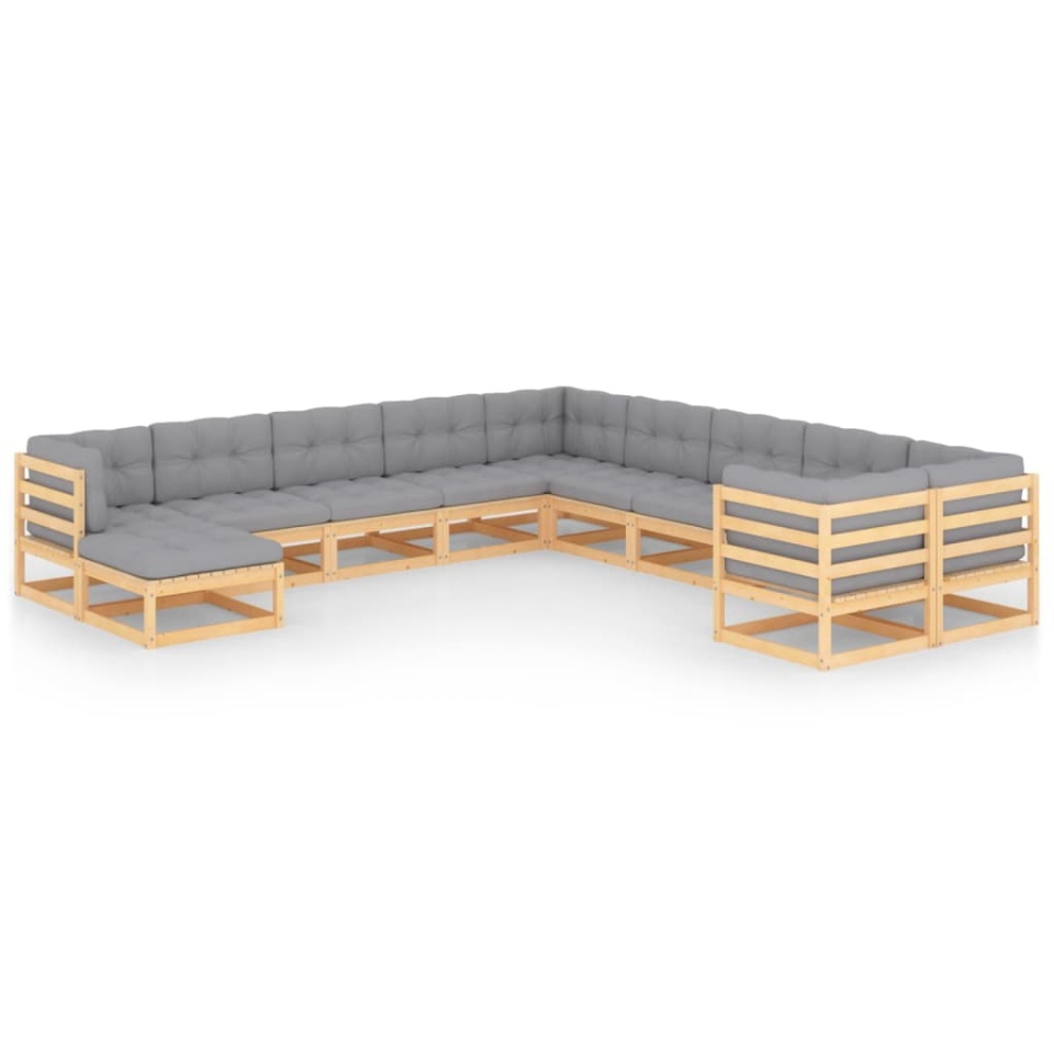Set mobilier grădină cu perne, 11 piese, lemn masiv de pin