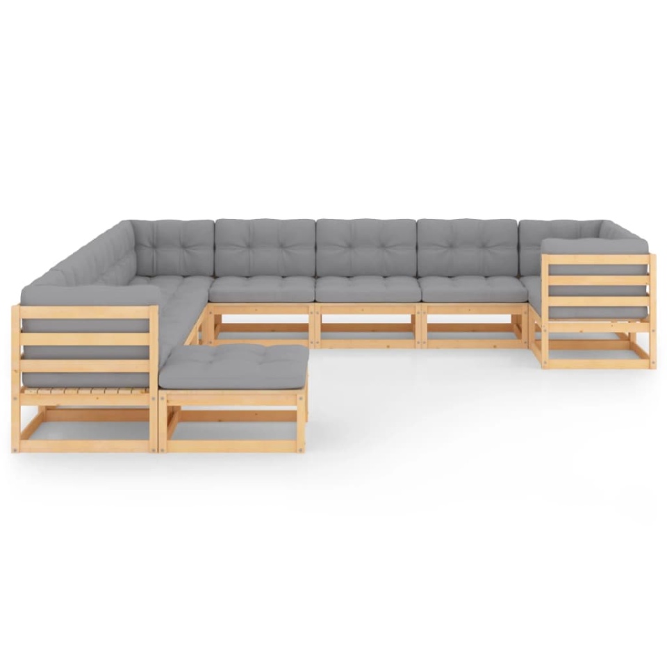 Set mobilier grădină cu perne, 11 piese, lemn masiv de pin - 1 | YEO