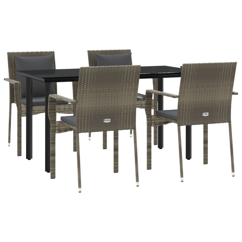 Set mobilier grădină cu perne, 5 piese, negru și gri, poliratan - 2 | YEO