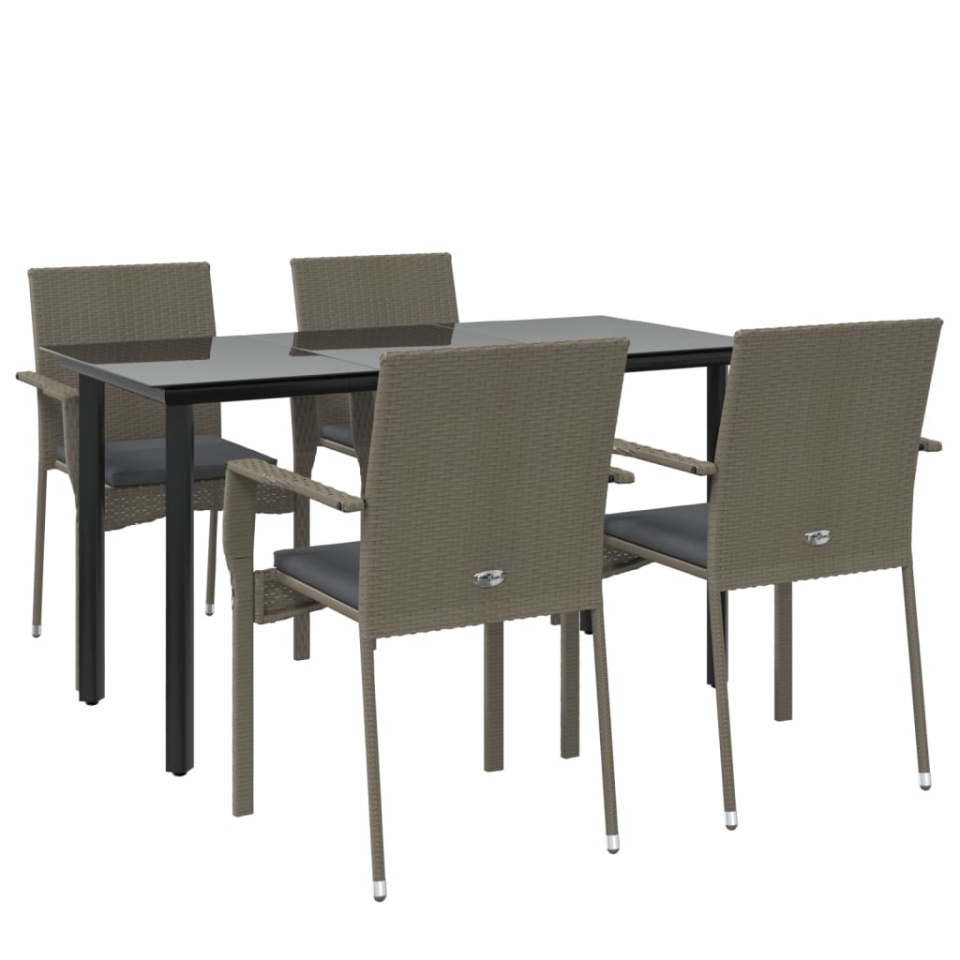 Set mobilier grădină cu perne, 5 piese, negru și gri, poliratan - 2 | YEO