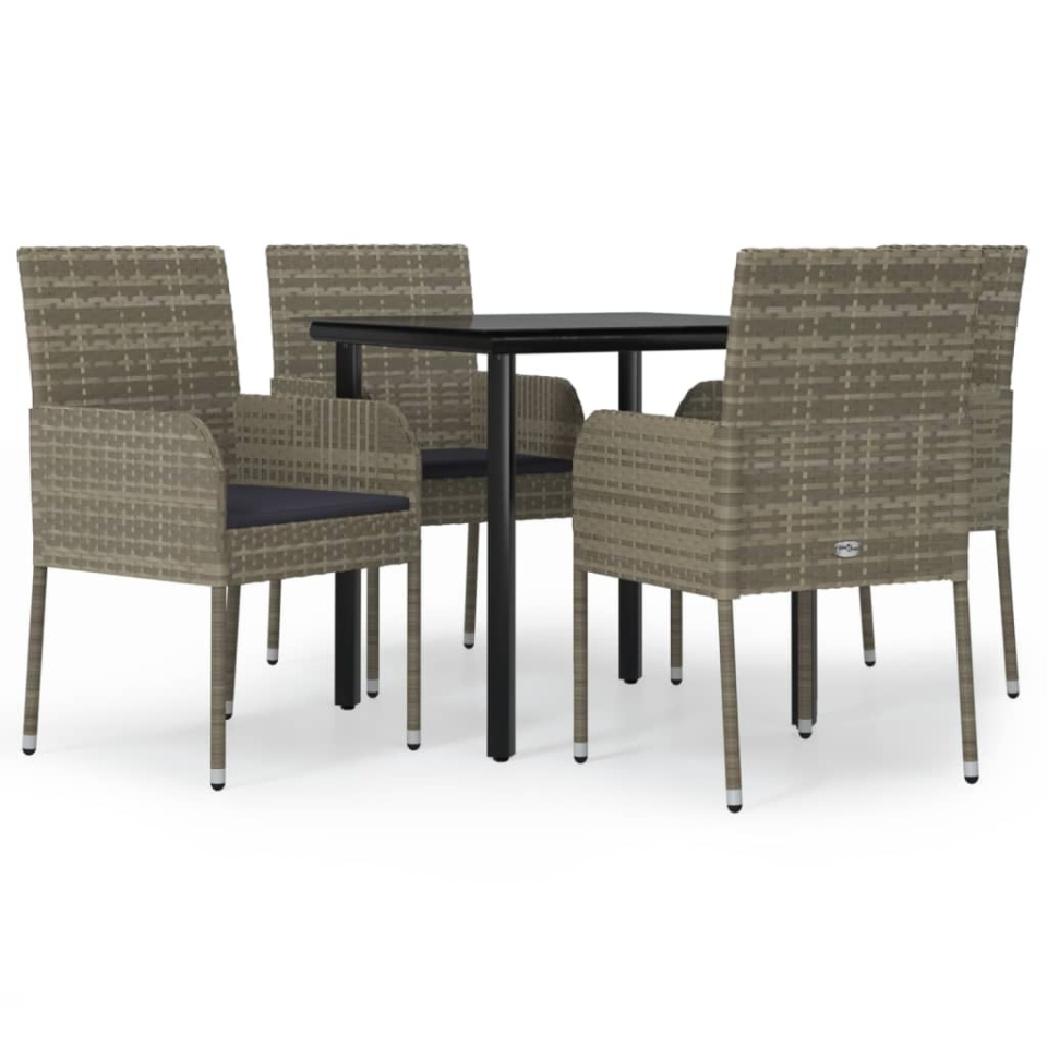 Set mobilier grădină cu perne, 5 piese, negru și gri, poliratan - 1 | YEO