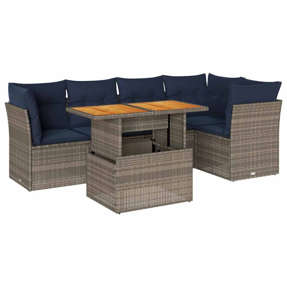 Set mobilier grădină cu perne, 6 piese, gri, poliratan - 1 | YEO