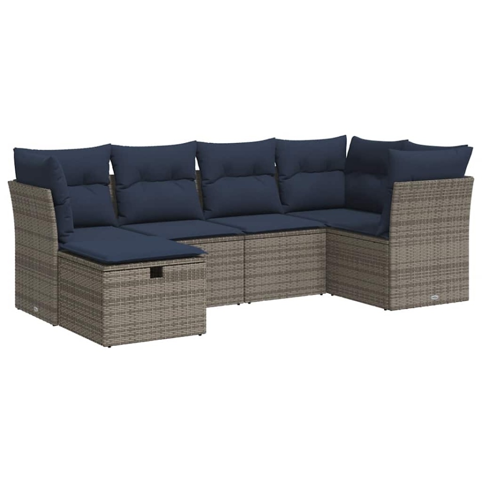 Set mobilier grădină cu perne, 6 piese, gri, poliratan - 1 | YEO