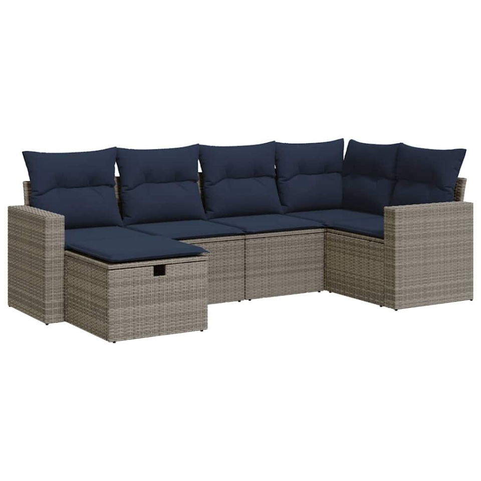 Set mobilier grădină cu perne, 6 piese, gri, poliratan - 1 | YEO