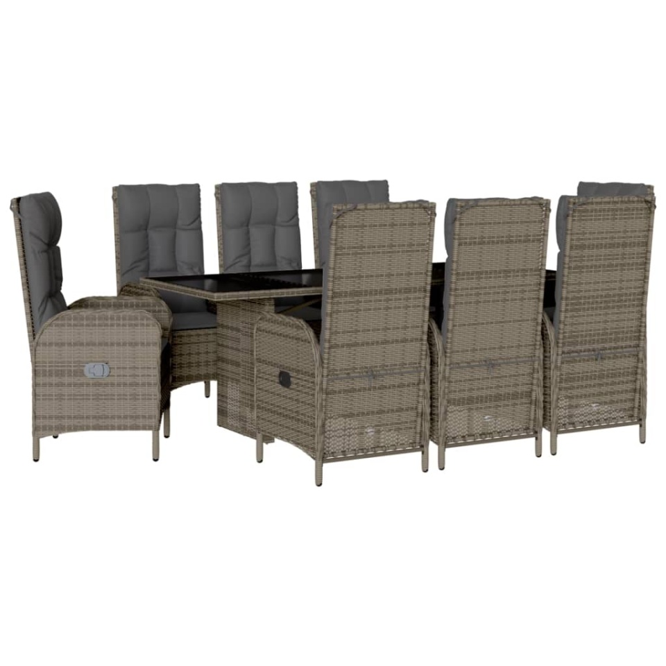 Set mobilier grădină cu perne, 9 piese, gri, poliratan - 1 | YEO