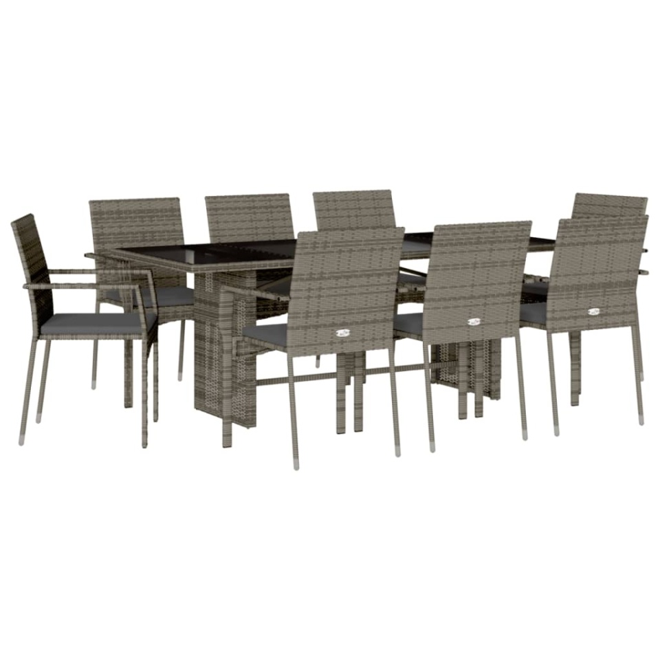 Set mobilier grădină cu perne, 9 piese, gri, poliratan - 1 | YEO