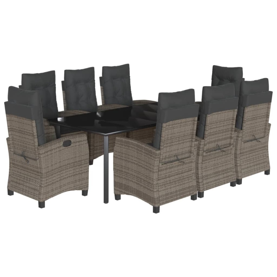 Set mobilier grădină cu perne, 9 piese, gri, poliratan - 1 | YEO