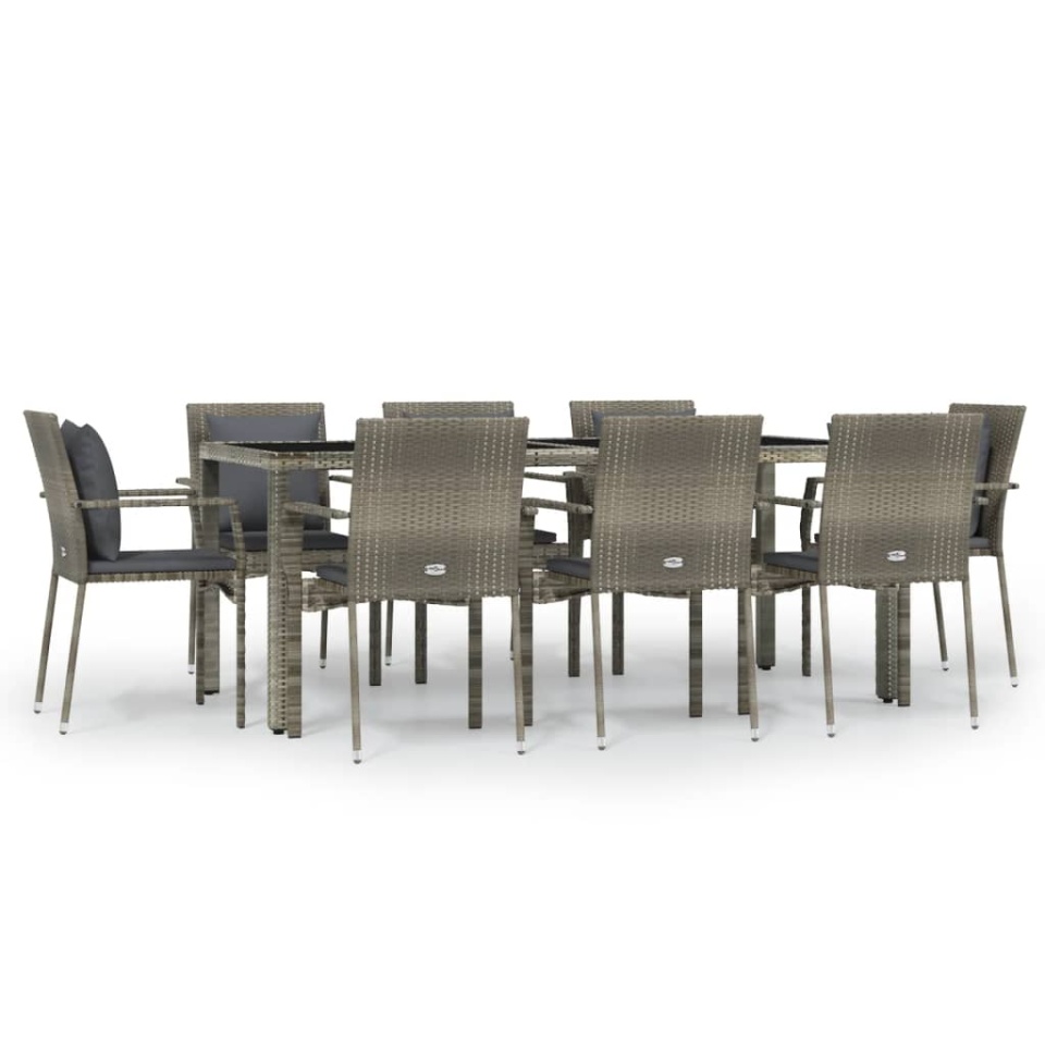 Set mobilier grădină cu perne, 9 piese, gri, poliratan - 1 | YEO
