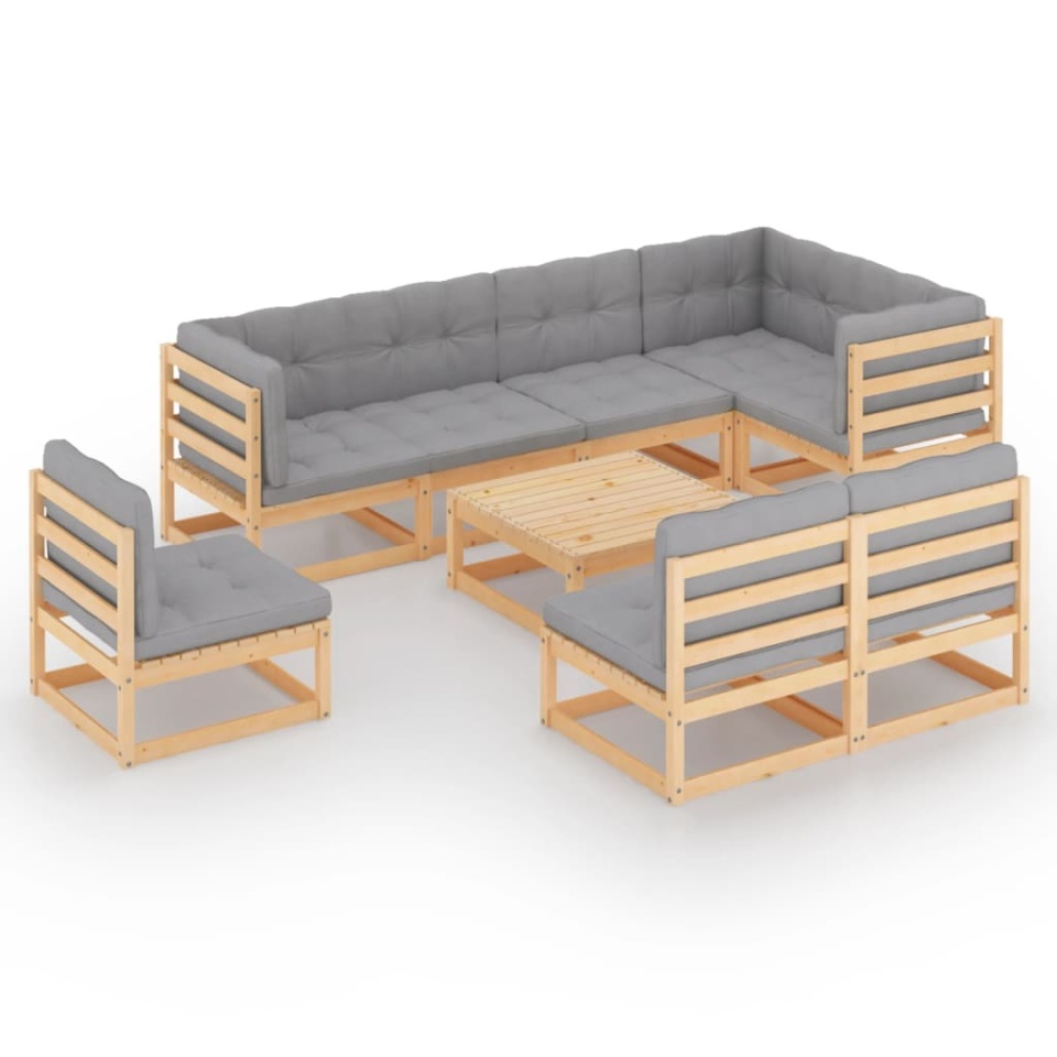 Set mobilier grădină cu perne, 9 piese, lemn masiv de pin - 1 | YEO