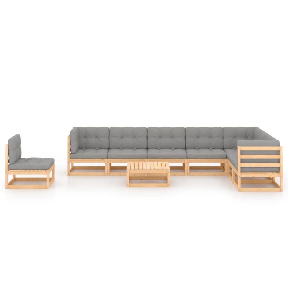 Set mobilier grădină cu perne, 9 piese, lemn masiv de pin - 1 | YEO