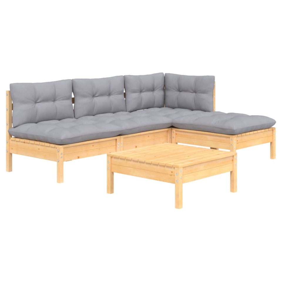 Set mobilier grădină cu perne gri, 5 piese, lemn masiv de pin - 2 | YEO