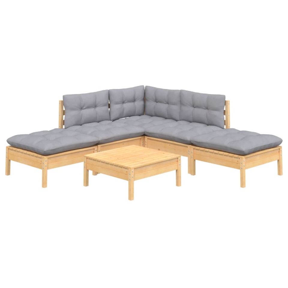 Set mobilier grădină cu perne gri, 6 piese, lemn de pin - 2 | YEO