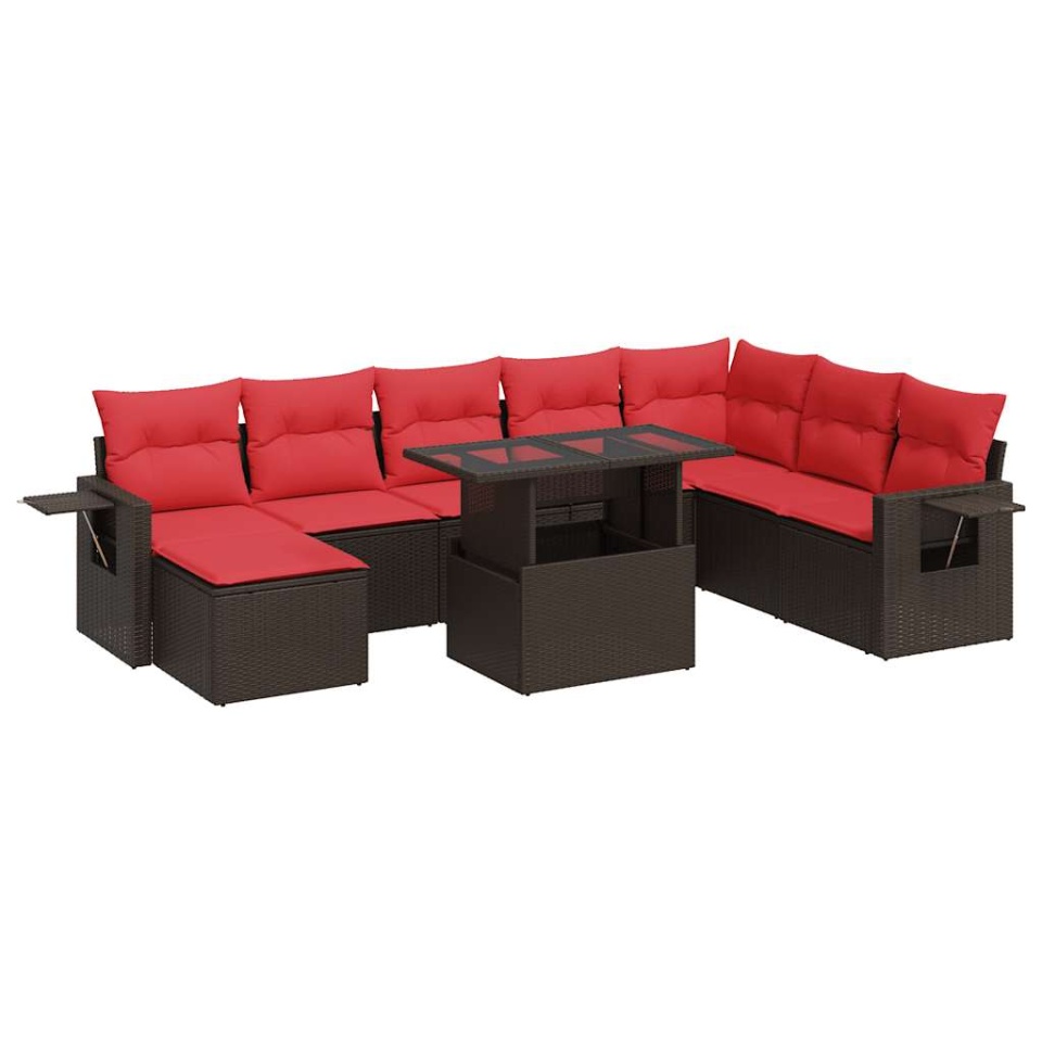 Set mobilier grădină perne 9 piese negru poliratan/lemn acacia - 1 | YEO