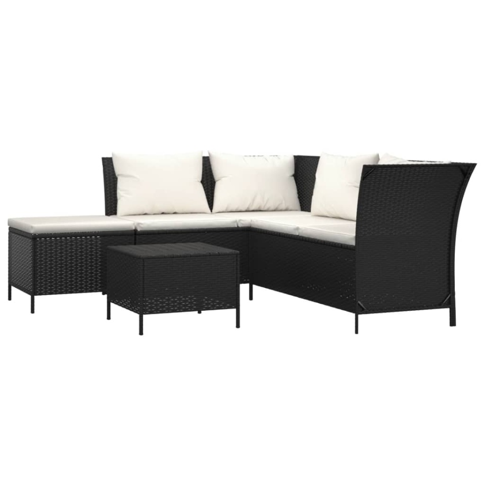 Set mobilier relaxare grădină 4 piese cu perne poliratan negru - 1 | YEO
