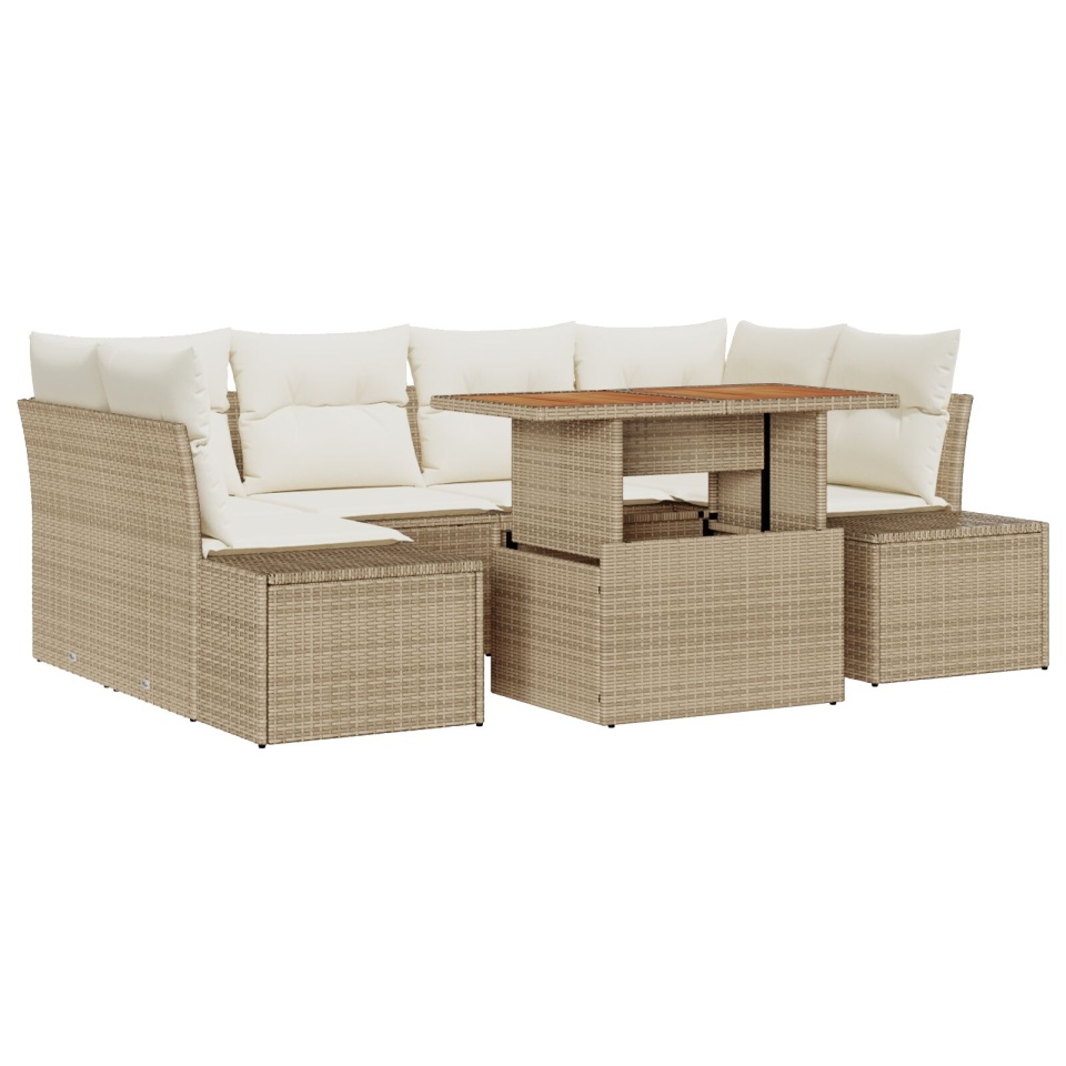 Set sofa grădină 7 piese Bej Ratan Set mese grădină 7 piese - 1 | YEO