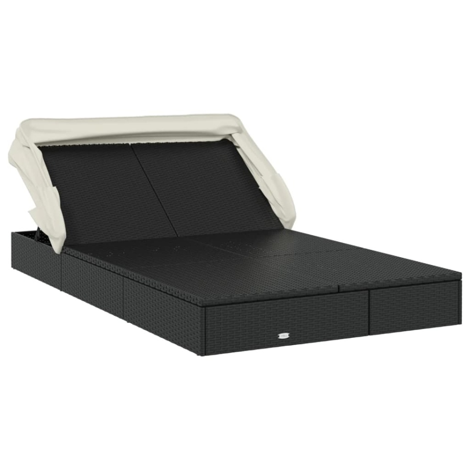 Șezlong 2 pers. acoperiș pliabil negru 213x118x97 cm poliratan - 2 | YEO