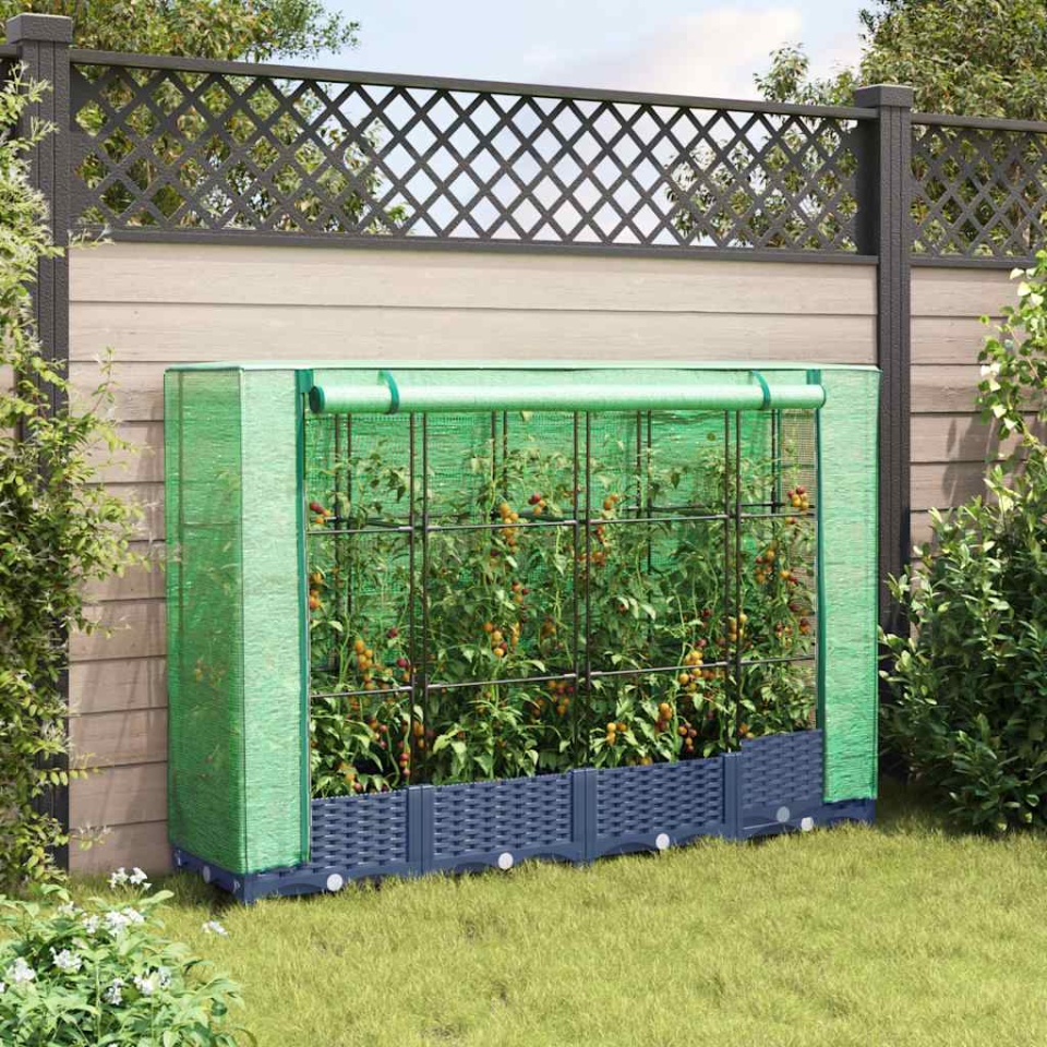 Strat înălțat cu husă de seră, aspect ratan, 160x40x123 cm - 2 | YEO