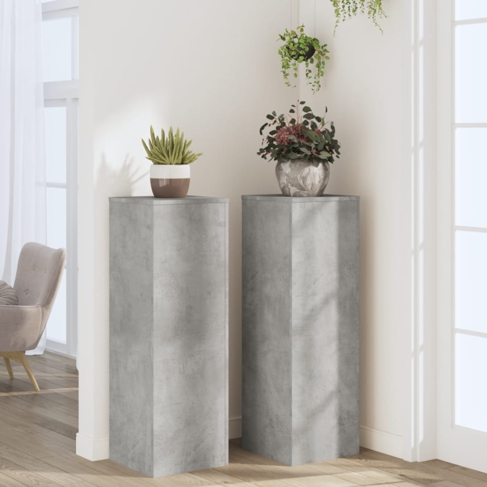 Suporturi plante 2 buc. gri beton 33x33x100 cm lemn prelucrat - 2 | YEO