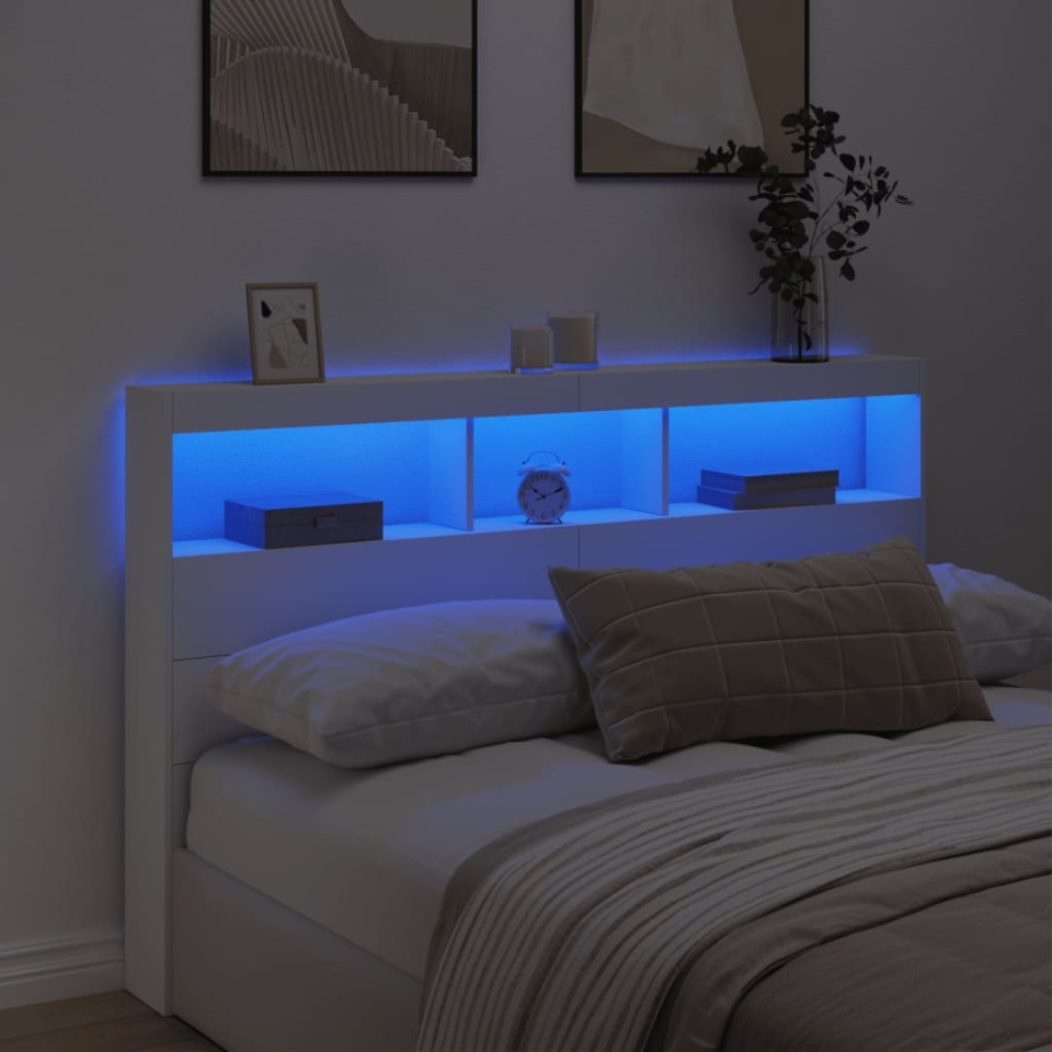 Tăblie cu dulap și LED, alb, 160x17x102 cm - 3 | YEO