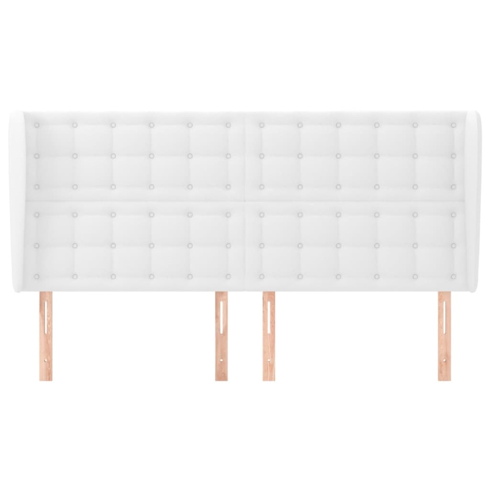 Tăblie de pat cu aripioare, alb, 203x23x118/128 cm, piele eco - 2 | YEO