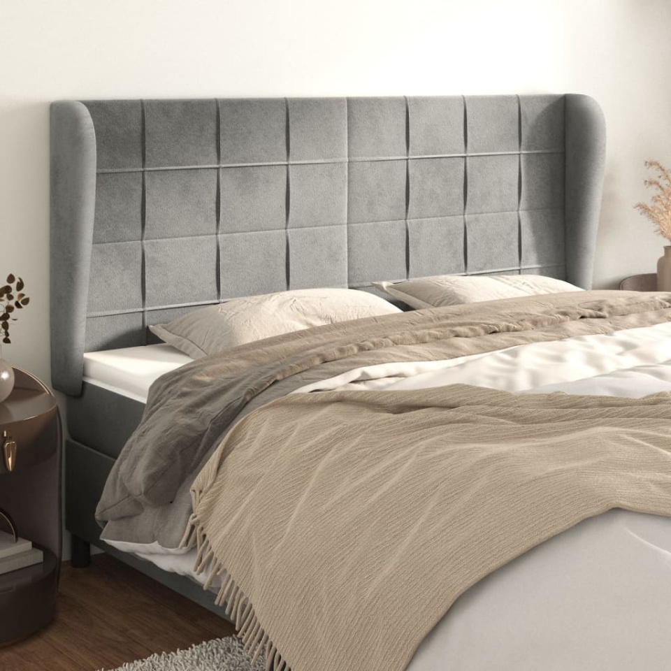 Tăblie de pat cu aripioare gri deschis 183x23x118/128cm catifea
