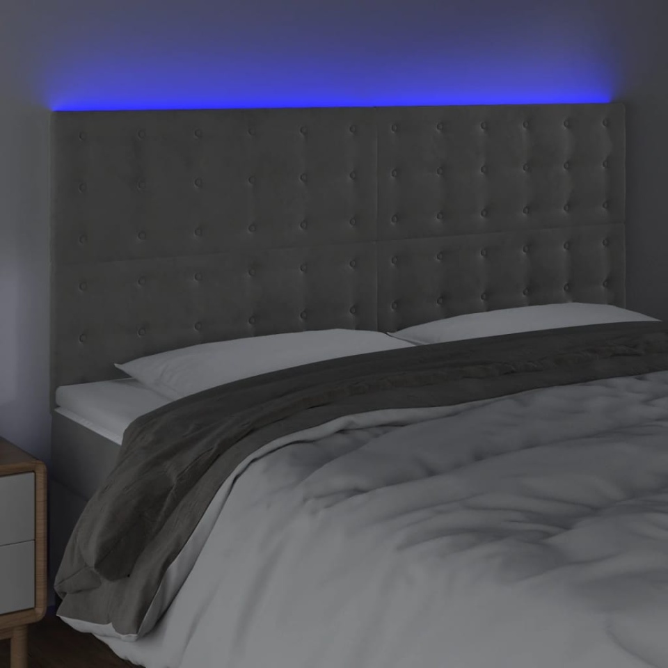 Tăblie de pat cu LED, gri deschis, 200x5x118/128 cm, catifea - 2 | YEO