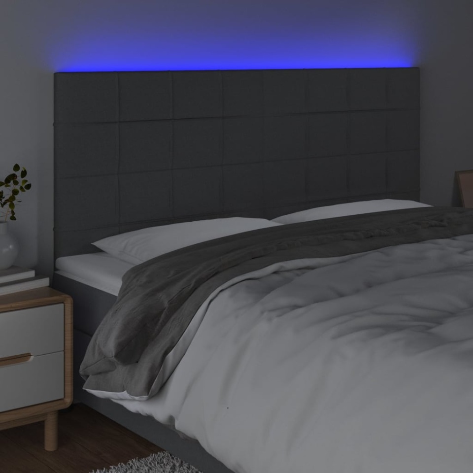 Tăblie de pat cu LED, gri închis, 160x5x118/128 cm, textil - 2 | YEO