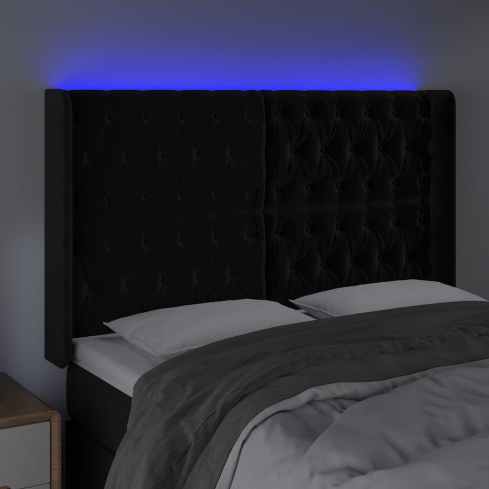Tăblie de pat cu LED, negru, 147x16x118/128 cm, catifea - 3 | YEO
