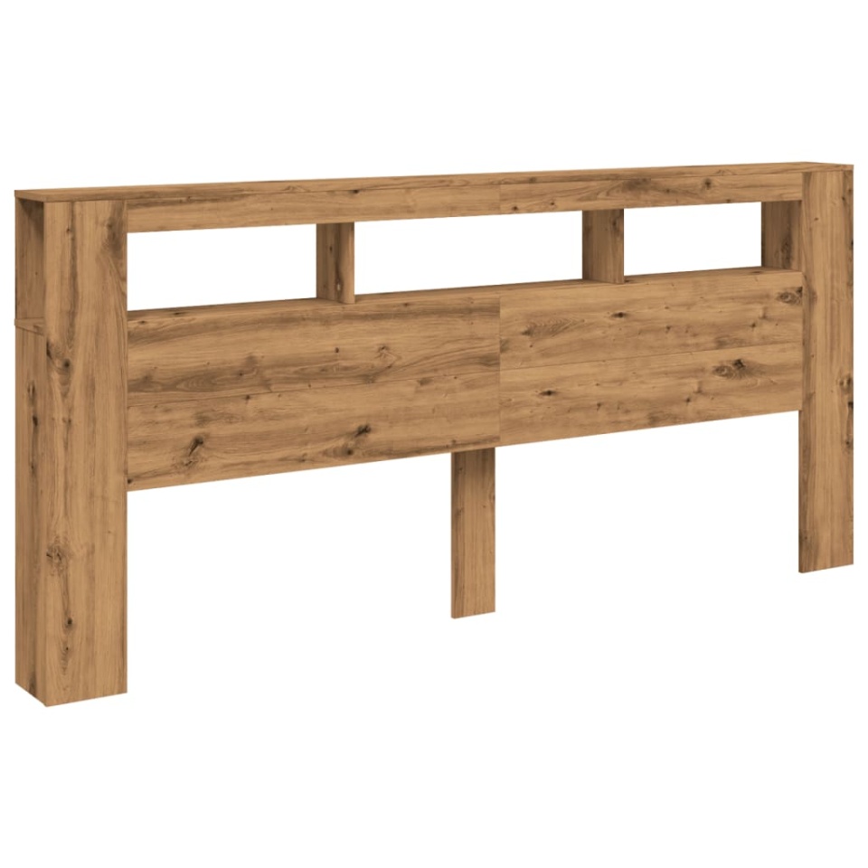 Tăblie de pat cu LED, stejar artizanal, 220x18,5x103,5 cm, lemn - 2 | YEO