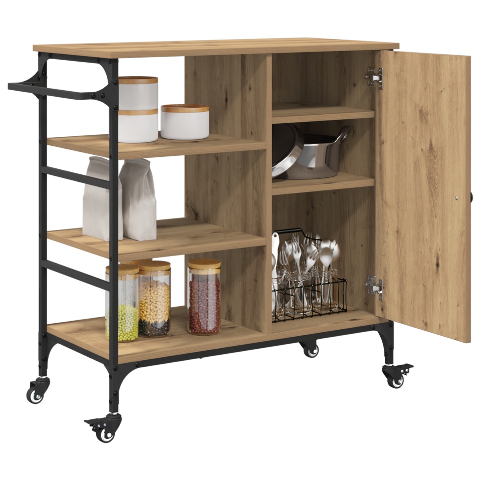 Trolley de bucătărie Stejar Natural 87.5x38.5x84.5 cm Lemn prelucrat - 2 | YEO