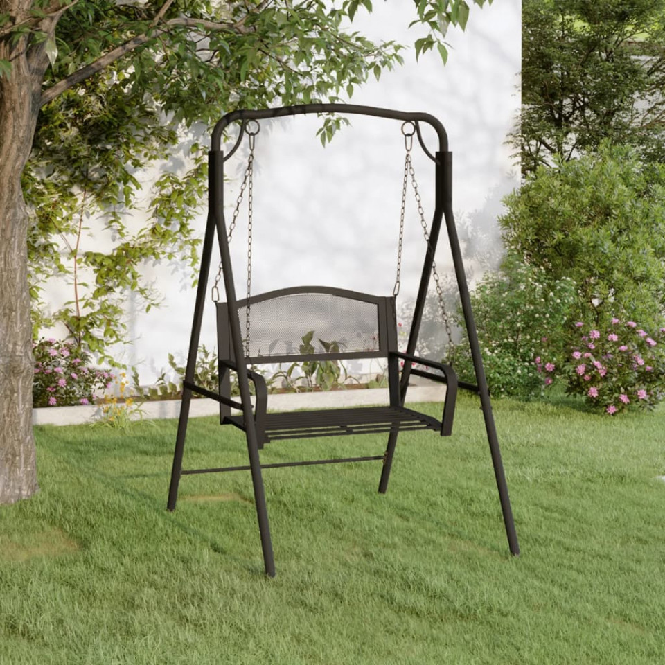 Bancă balansoar, negru, 124 cm, oțel