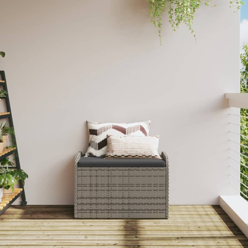 Bancă de depozitare cu pernă, gri, 80x51x52 cm, poliratan - 2 | YEO