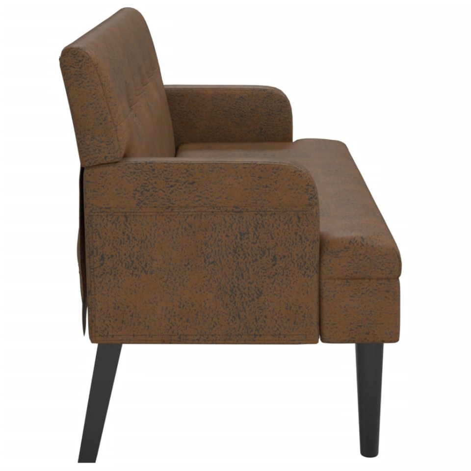 Banchetă cu spătar maro 112x65,5x75 cm piele întoarsă ecologică - 3 | YEO