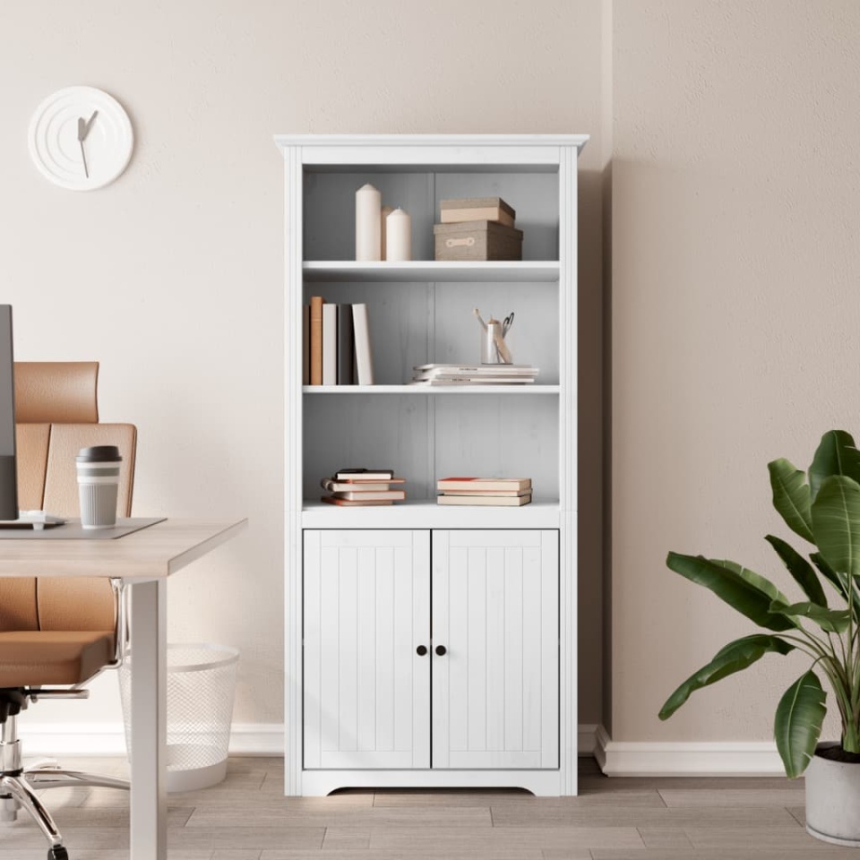 Biblioteca BODO, alb, 82x40x173 cm, lemn masiv de pin