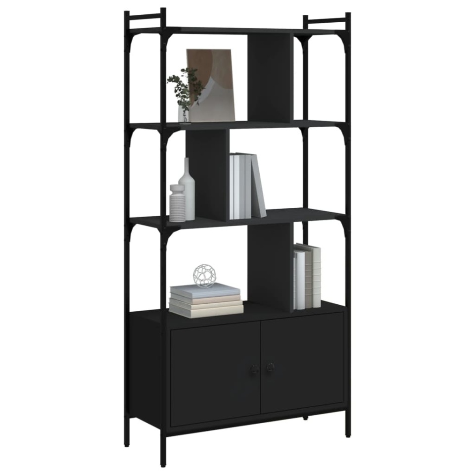 Bibliotecă cu uși, negru, 76,5x30x154,5 cm, lemn compozit - 2 | YEO