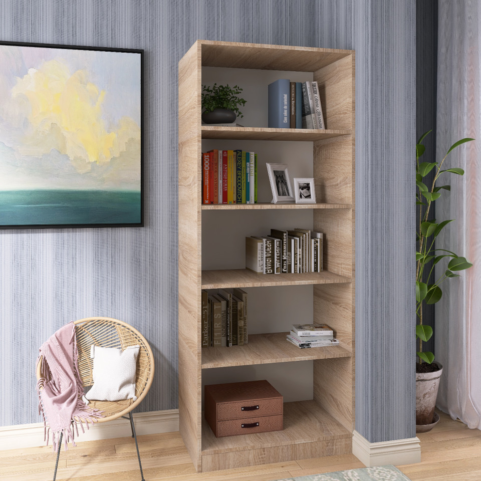 Biblioteca SKY 4 Rafturi, 200x80x40 cm, Culoare Sonoma, Pal 18mm - 1 | YEO