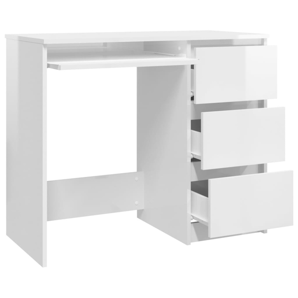 Birou, alb extralucios, 90 x 45 x 76 cm, lemn prelucrat - 3 | YEO