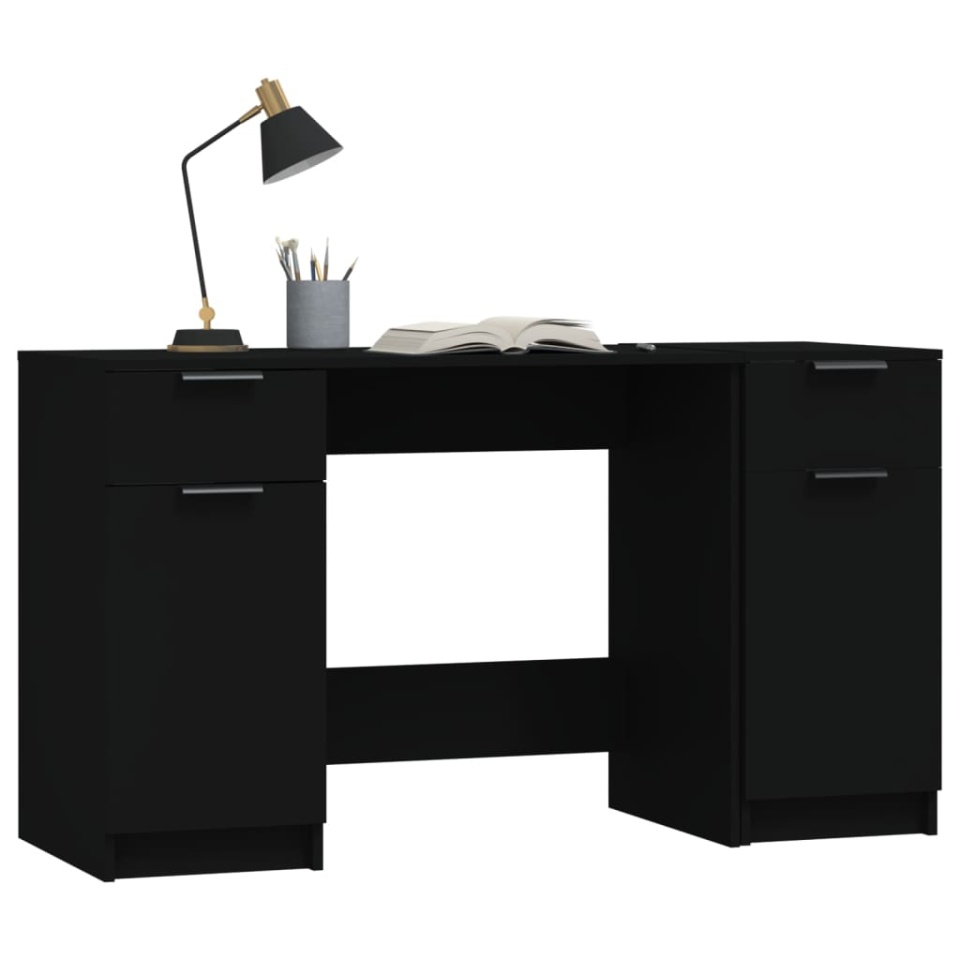 Birou cu dulap lateral, Negru, lemn prelucrat - 3 | YEO