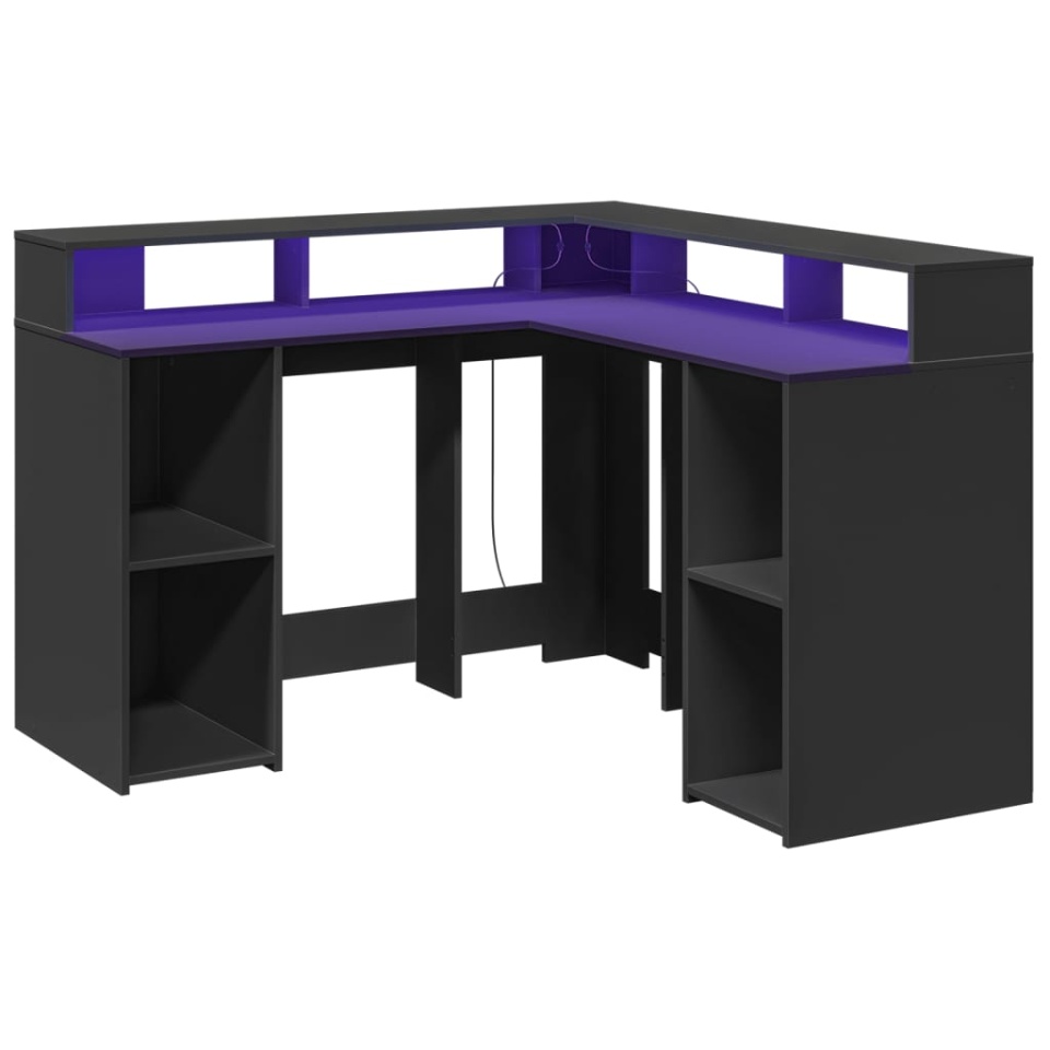 Birou cu lumini LED, negru, 130x130x91 cm, lemn prelucrat - 2 | YEO