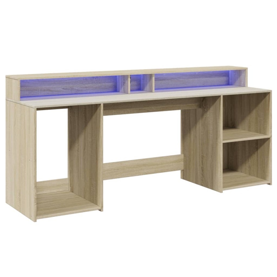 Birou cu lumini LED stejar sonoma, 200x55x91 cm, lemn prelucrat - 2 | YEO