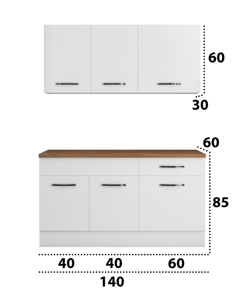 Bucatarie Sofia 140 cm, Alb, Blat termic nuc - 3 | YEO