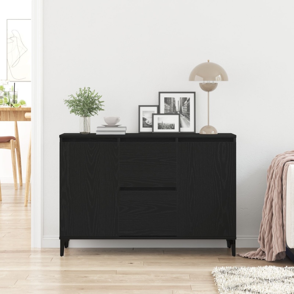 Bufet Negru Stejar 104x35x70 cm din Lemn Compozit - 3 | YEO