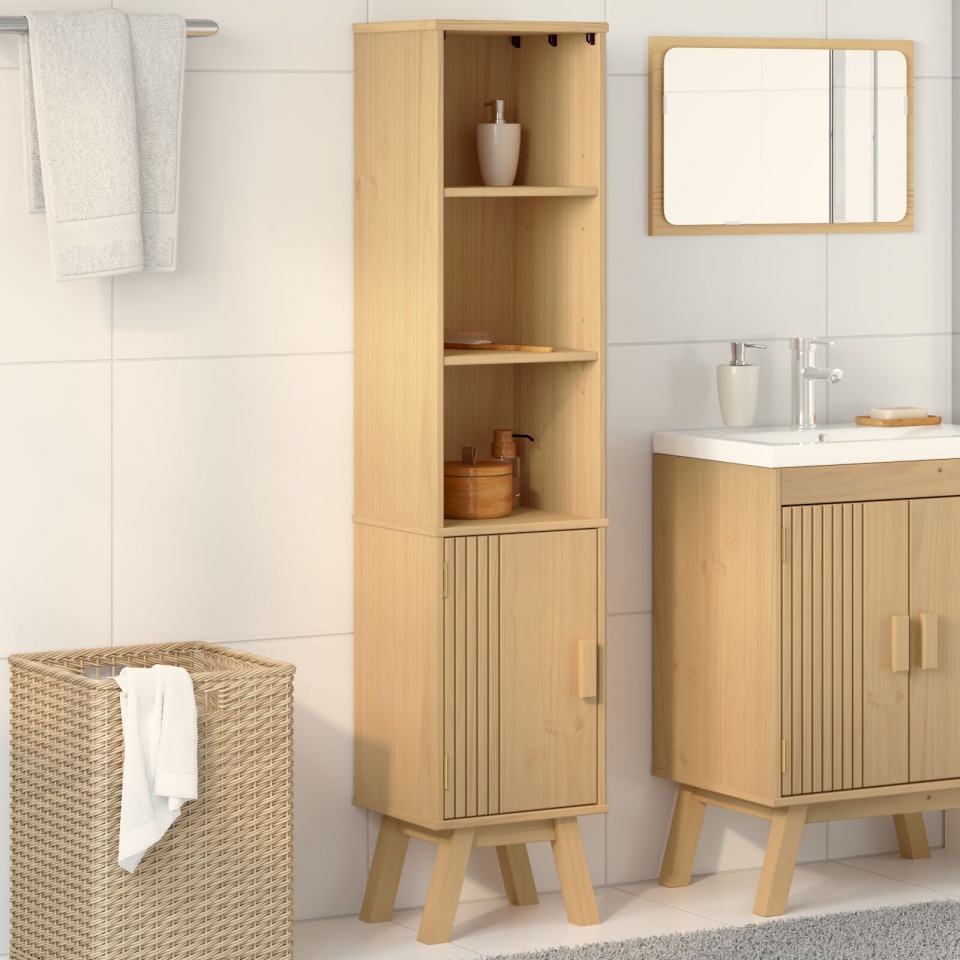 Cabinet de baie Maro 35x30x159 cm din lemn de pin masiv - 3 | YEO